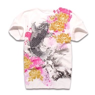 Lyprerazy Japanese Harajuku Ukiyoe Mens T-shirt Carp Fish Embroidery Chinese Style Vintage Embroider