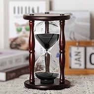 Large Hourglass Timer 60 Minute, Decorative Wooden Sand Timer Home Decor, 1 Hour Glass Black Sand Cl