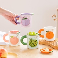 Ins Fruit ins Fruit Ceramic Cup with Lid Mug Couple Coffee Cup Student Drinking Cup Breakfast Cup Gi