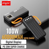 ALIGATO Power Bank 60000mAh PD Fast Charging Powerbank Built in Cables Portable Charger External Bat