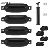 KINGDOM MOTOR-Boat Fenders 4 Pack 4.5x16 Inch Inflatable Ribbed Marine Boat with Lines 6.5 Ft Needle