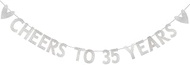 CHEERS TO 35 YEARS Banner,Pre-Strung,Silver Paper Glitter Party Decorations for 35th Birthday Party 
