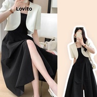 Lovito Elegant Plain Split Front Draped Textured Fabric Skirt Set for Women L73AD052 Lovito Set Rok 