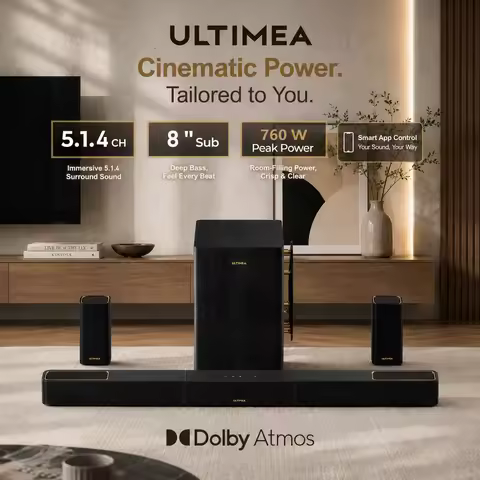 ULTIMEA Skywave Series 5.1.4ch Professional Soundbar with Dolby Atmos, Surround Sound System with 8"