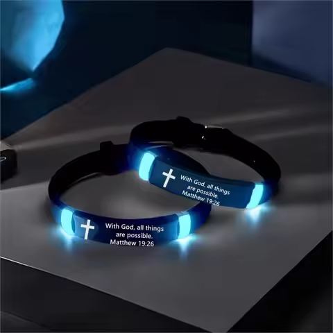 Glow-in-the-Dark Christian Cross Bracelet for Women Men Luminous Relious Inspirational Wristband Bla