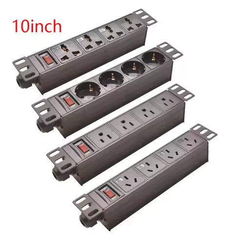 10inch Cabinet Rack Mount PDU Power Strip with Switch EU/US/UK C13/Universal Outlet 2Meter Cord Alum