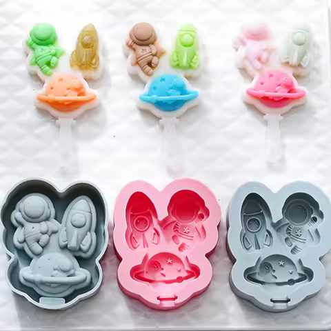 Astronaut Rocket Planet Ice Cream Silicone Mould Popsicle Ice Tray Cake Chocolate Cheese Stick Mold 
