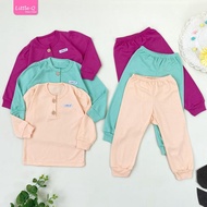 3 set baju piyama pajamas anak bayi perempuan 0 6 12 bulan 1 2 3 4 tahun polos little q