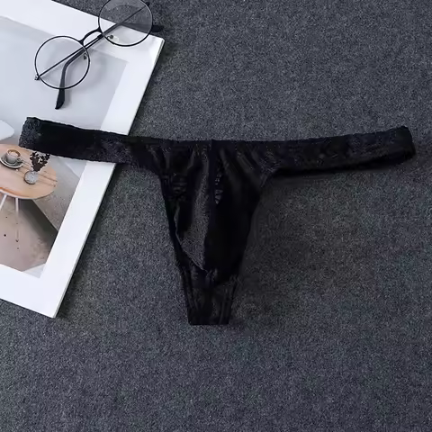 Men Thongs G Strings Briefs Jacquard Sheer Underwear Low Rise Pouch Underpants G Strings Jockstrap E