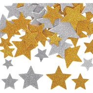 100 PCS Pelekat Busa Berkilau Emas Perak, Pelekat Bintang Busa Berperekat Sendiri, Pelekat Bintang E