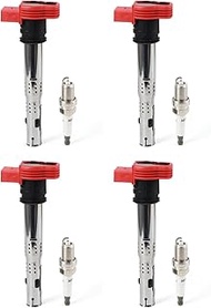 4PCS UF529 Ignition Coils & Iridium Spark Plugs Compatible with 2014-2016 Au-Di Q7 S6 Go-lf Je-tta C