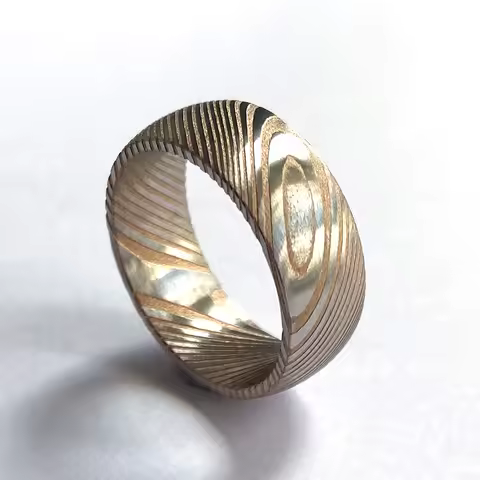 No Stock Customize Rose Gold Plated Brushed Damascus Rings for Men 8mm Wide 30-35 days Producing Tim