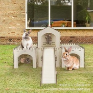 RW4Q Detachable Rabbit Hiding House Castle Wooden with Guinea Pig Wooden House Outdoor Guinea Pig Ra