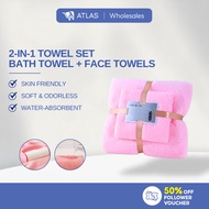 ATLAS 2 in 1 Set Towel Microfiber Strong Absorbent & Soft Tuala Menyerap Luxury Gift Set Bath Towel 