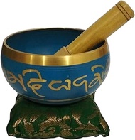 Purpledip Bell Metal Singing Bowl: Dhyana Musical Instrument for Meditation, 4.5 Inches, Blue (12128