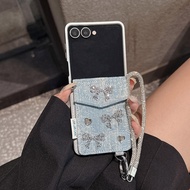 Cowboy Flash Diamond Card Case Phone Case Samsung Galaxy Z Flip3 4 5 6 7 8 Silver Bottom Leather Edi
