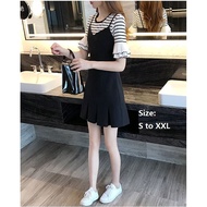 Woman Dress Korean Style Stripe Pleated Skirt Medium Sleeve 2 Piece