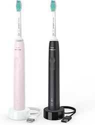 Philips Sonicare 3100 – 2 x Sonisk eltandborste, i svart Och sockerros med 2 x C2 Optimal Plaque Def