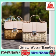 Artificial Beg Straw Rotan Woman Anyaman Rattan Woven Bag Handbag Woman Rattan Beach Bag Sling Bag W