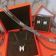 Hermes necklace earrings 玫瑰金 x 白色 pop H頸鏈+耳環