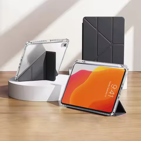 3+Y-fold Flip Clear Tablet Cover For iPad Air 3 2019 10.5'' Magnetic Stand Acrylic Back Shell For iP