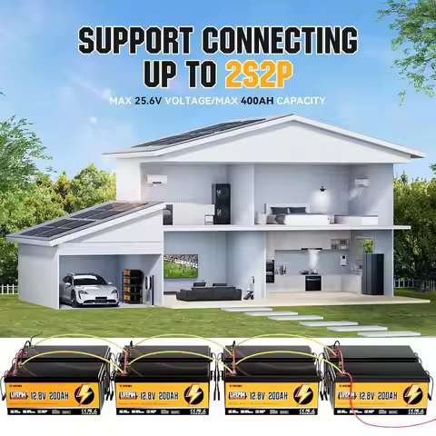 12V 200Ah LiFePO4 Battery 2 Pack, Built-in 200A BMS, 15000+ Deep Cycles, Group 31 Lightweight Lithiu