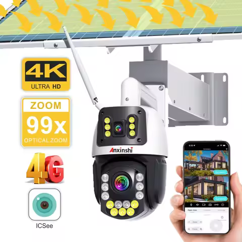 Anxinshi 4K 8MP PTZ 4G Sim WiFi 99X Zoom 60W 40A Solar Camera Security Protection Cam POE Outdoor Pr