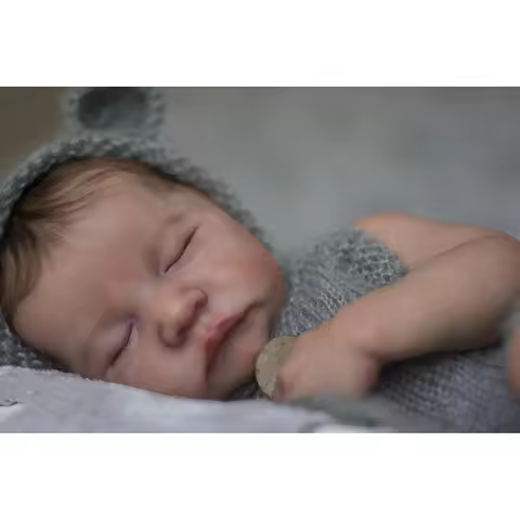 48CM Reborn Levi Full Body Vinyl Sleeping Newborn Baby Dolls with Rooted Hair 3D Painted Skin with V
