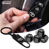 Sieece Car Tire Valve Cap With One Wrench Keychain Alloy Auto Tire Core Cover Dustproof Tire Stem Valve Caps Car Tire Accessories For Toyota Wish Sienta Yaris Altis Vios Corolla CHR Hiace Fortuner Harrier Commuter Hilux Revo Prius Alphard Camry Rush