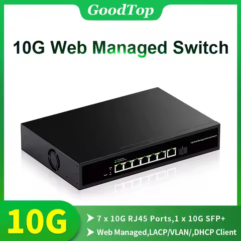 GoodTop 7 Port 10Gb Web Managed Switch with 1 Port 10G SFP+ Network Switch 160G Bandwidth Home Lab N
