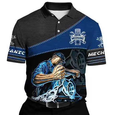 3D Print Mechanical Polo Shirt For Men Engineer Tools Pattern T-Shirt Tops Summer Fashion Casual Loo