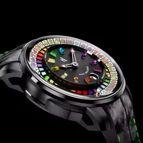 Lucky Harvey Slot Machine Automatic Watch 43mm Leather+Fluororubber Strap Sapphire Glass 3ATM Waterp