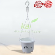 (1 Set) GFE 21cm White Flower Pot Hanging Pot Pasu Bunga Plastik Pasu Putih Pasu Gantung+ Hanger Tal