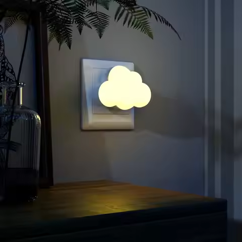 220V LED Night Light EU PLug Into Wall Dusk to Dawn Smart Sensor 0.5W Cloud-Shaped Lamp for Hallway,