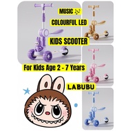 LABUBU KIDS RIDE ON SCOOTER SKUTER BUDAK KANAK UMUR 2 - 7 YEARS TAHUN ADJUSTABLE FOLDABLE MUSIC SONG