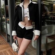 [Sewing] Lenna Set | High-quality buttoned long-sleeved crop top Set with unique trendy 2yk style lo