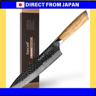 HECEF Damascus Professional Japanese Knife, High Carbon Damascus Stainless Steel, Ergonomic Olive Wo