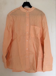 NEW France Sezane Paris 100% linen shirt women’s top blouse unique orange優質麻上衣襯衫長袖法國亞麻not Zara cos M