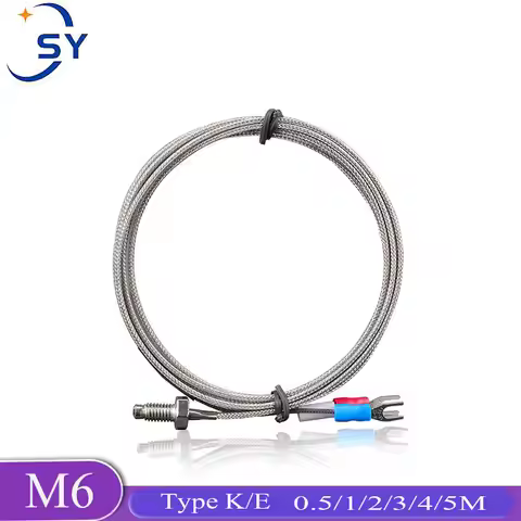Thermocouple Thread M6 Screw 0.5/1/2/3/4/5M Type K/E 0-600°C Temperature Sensor Probe for Industrial