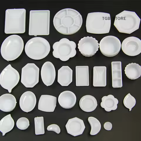 33Pcs Plastic White Plate Dishes Set Miniature Mini Dollhouse Food Tableware