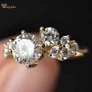 Wong Rain Luxury 925 Sterling Silver Created Moissanite Gemstone Wedding Engagement 18K Yellow Gold Vintage Ring Fine Jewelry