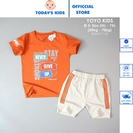 YOYO baby boy set with NEVER GIVE UP print, soft and cool cotton short sleeve outfit for babies baju