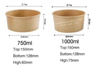 50 Tô giấy kraft đựng bún phở kèm nắp 750ml 1000ml 1300ml nắp PP chịu nhiệt