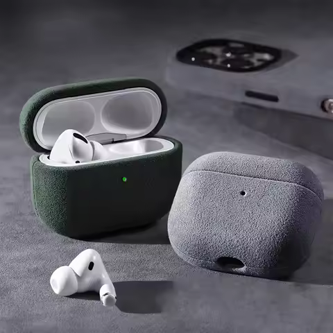 For Airpods Pro3 Luxury Italian Suede Leather Earphone Case for AirPods 4 3 Pro2 Alloy Keychain Wire