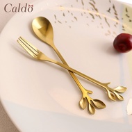 【Caldo 卡朵生活】小枝葉造型不鏽鋼叉勺4件組-金色