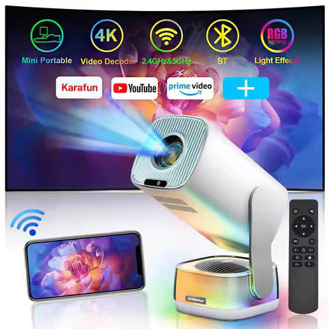 4K Portable Projector BT5.3 Android 13 220 ANSI 230°Rotatable 30"-150" Screen Video Smart Outdoor Pr