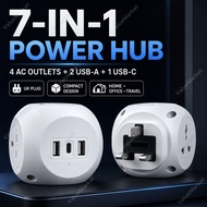 New Portable 7-in-1 Socket, 4-Way Fast Power Adapter, UK Universal Expansion Power Box Socket, With 