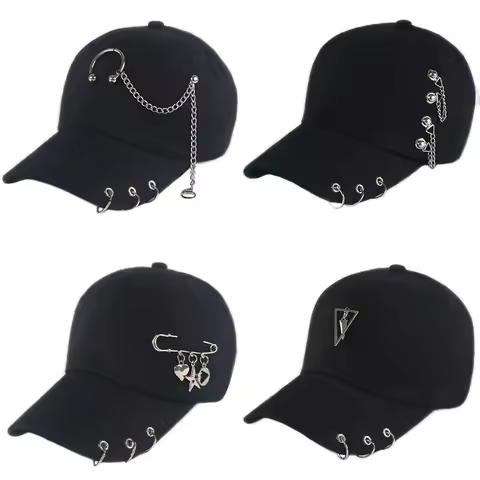 Mode Hip Hop Katoen Baseball Cap Bts Creatieve Piercing Ring Caps Punk Volwassen Casual Solid Verste