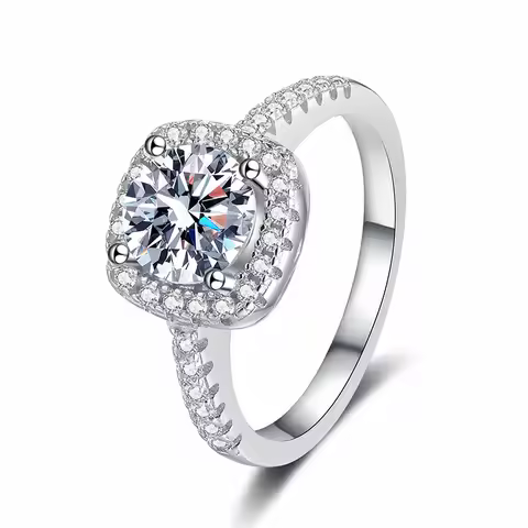 Solid White Gold Ring for Women 1CT 6.5mm Round Moissanite Engagement Ring Statement AU585 AU750 Wed