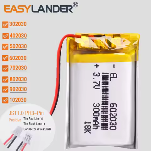 JST1.0mm 3Pin 3.7V 300mAh 602030 Lithium Li-ion Polymer Battery Lipo 302030 502030 402030 702030 802